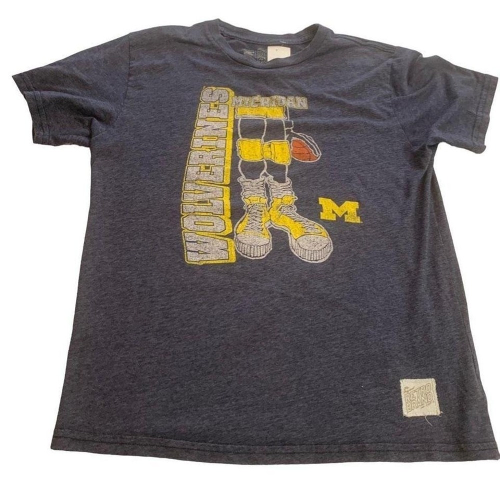 Michigan Wolverines Basketball Graphic T-Shirt Unisex Youth‎ X-Lg*** Blue Yellow